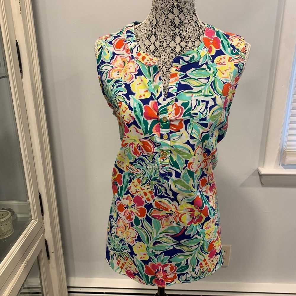 Palm Harbour Floral Sleeveless Blouse - Multicolor - Picture 2 of 11